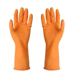 3150 1 Pair Flock line Reusable Rubber Household Hand Gloves - Orange