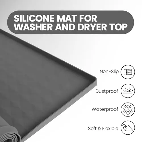 51.2" x 25.6" Washer and Dryer Covers for the Top, 1PC Non Slip Silicone Mat for Washing Machine and Dryer Top Protector, Dust-Proof Washer & Dryer Cover Pad for Laundry Room Kitchen Home