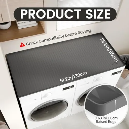 51.2" x 25.6" Washer and Dryer Covers for the Top, 1PC Non Slip Silicone Mat for Washing Machine and Dryer Top Protector, Dust-Proof Washer & Dryer Cover Pad for Laundry Room Kitchen Home