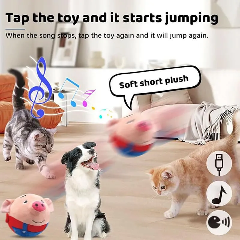 Active Moving Pet Plush Toy, 2024 New Squeaky Moving Dog Ball Toy Interactive Dog Puppy Toys Washable Cartoon Pig Plush Sound Electronic Dog Toy Shake Bounce Boredom Talking Toys (Pink, Pig)