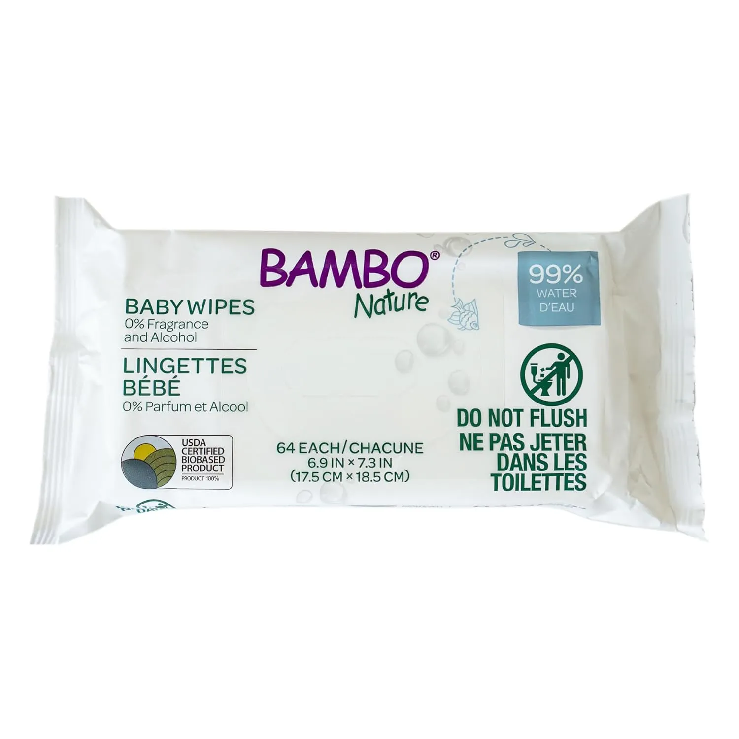 Bambo Nature Baby Wipes, 99% Water, 0% Fragrance and Alcohol