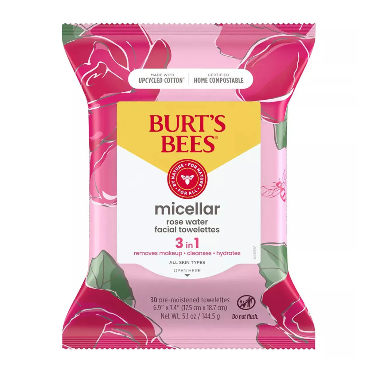 Burt's Bees Micellar Makeup Removing Towelettes - Rose - 30 Wipes