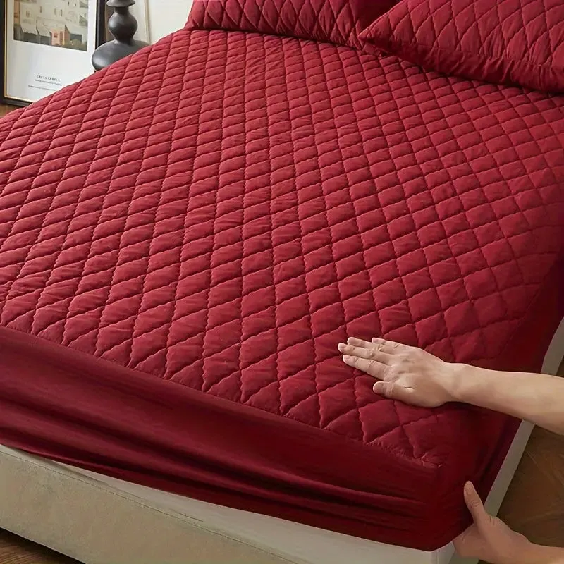 Cotton Quilted Waterproof Mattress Cover - Maroon