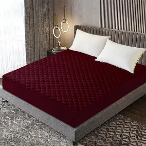 Cotton Quilted Waterproof Mattress Cover - Maroon