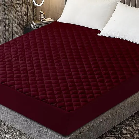 Cotton Quilted Waterproof Mattress Cover - Maroon