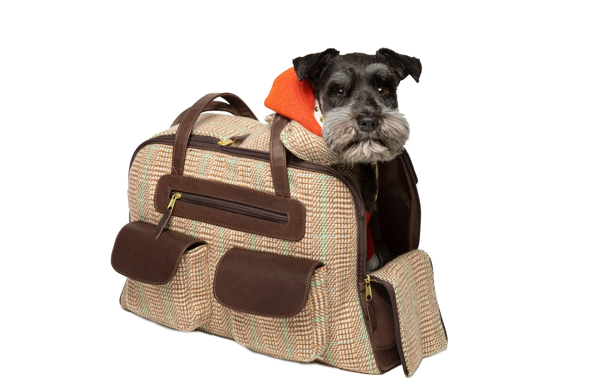 Dog Carrier - Winter - Cashmere Dog Carrier  - Beige & Green Plaid