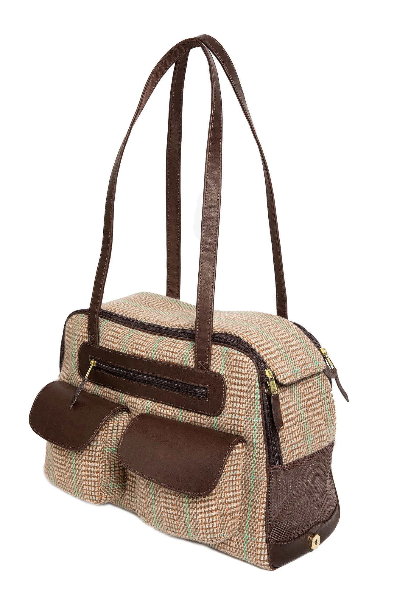 Dog Carrier - Winter - Cashmere Dog Carrier  - Beige & Green Plaid