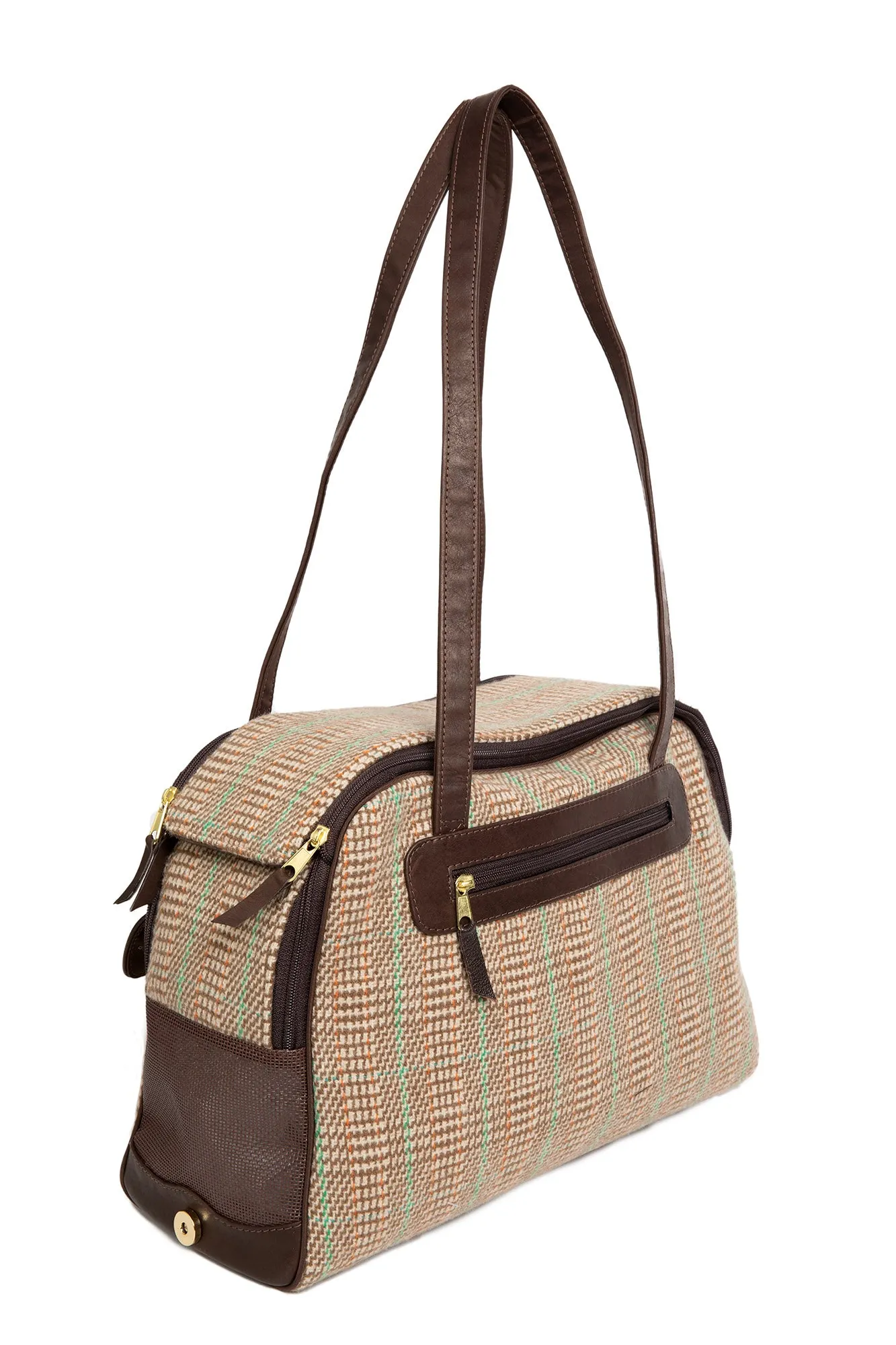 Dog Carrier - Winter - Cashmere Dog Carrier  - Beige & Green Plaid