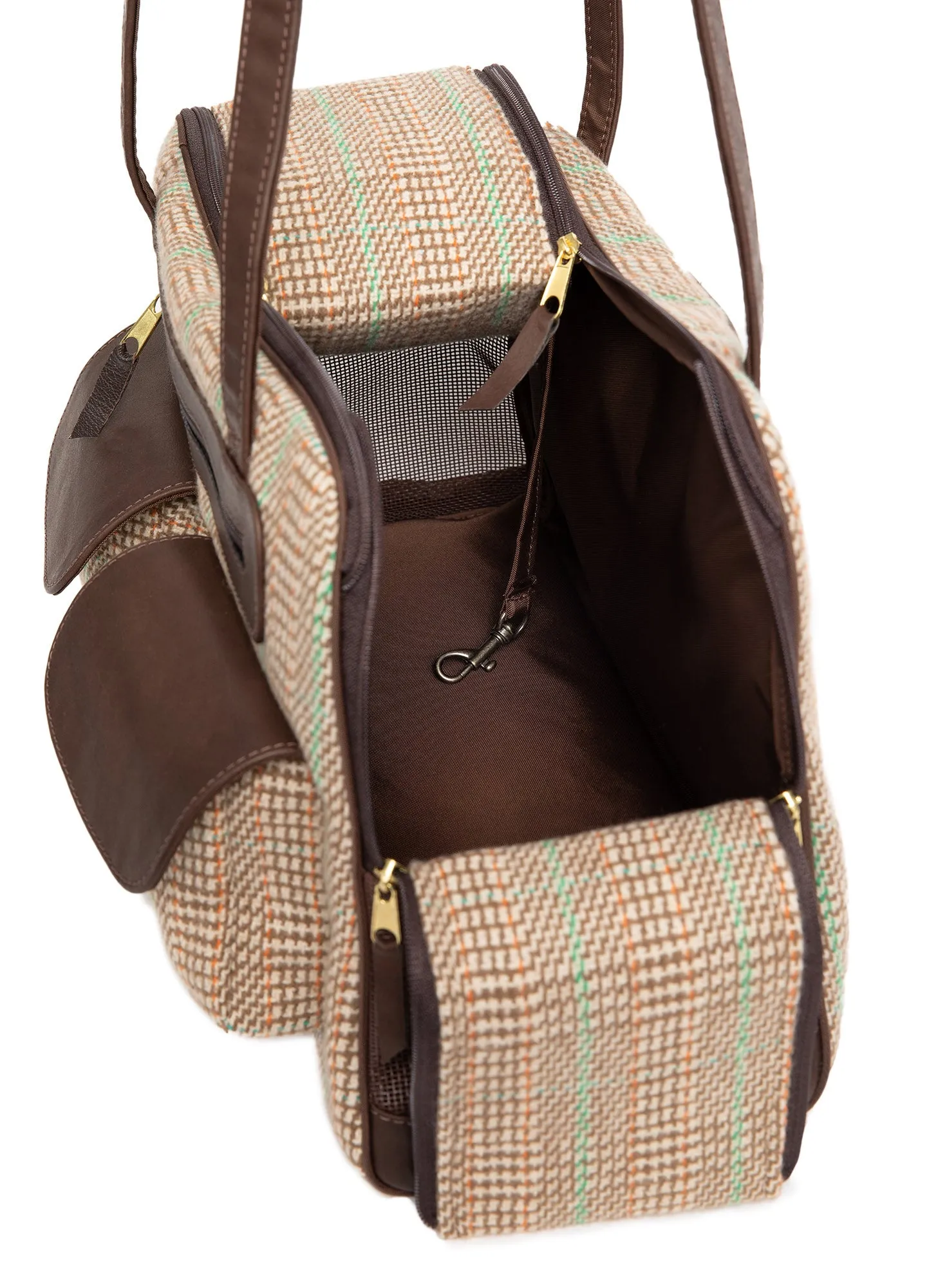 Dog Carrier - Winter - Cashmere Dog Carrier  - Beige & Green Plaid