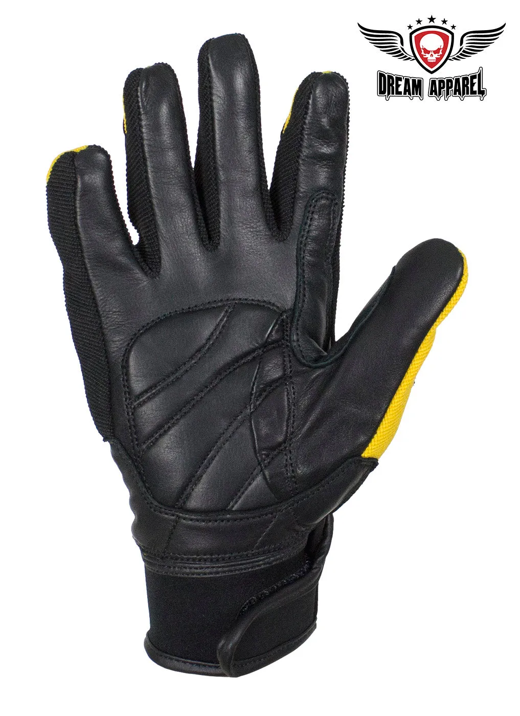 Dream Apparel Yellow and Black Leather Motorcycle Gloves