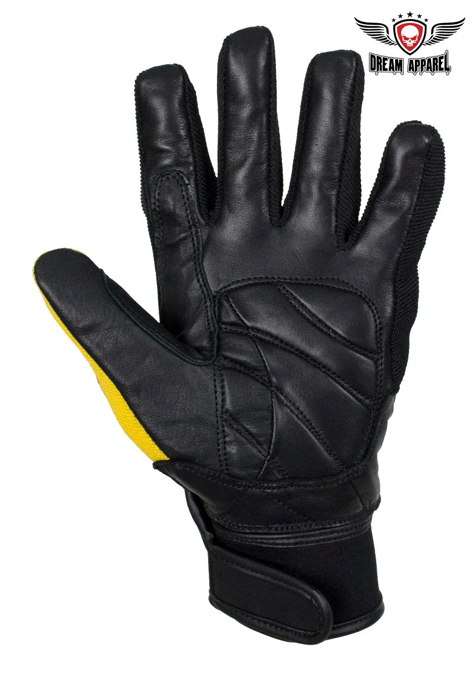 Dream Apparel Yellow and Black Leather Motorcycle Gloves