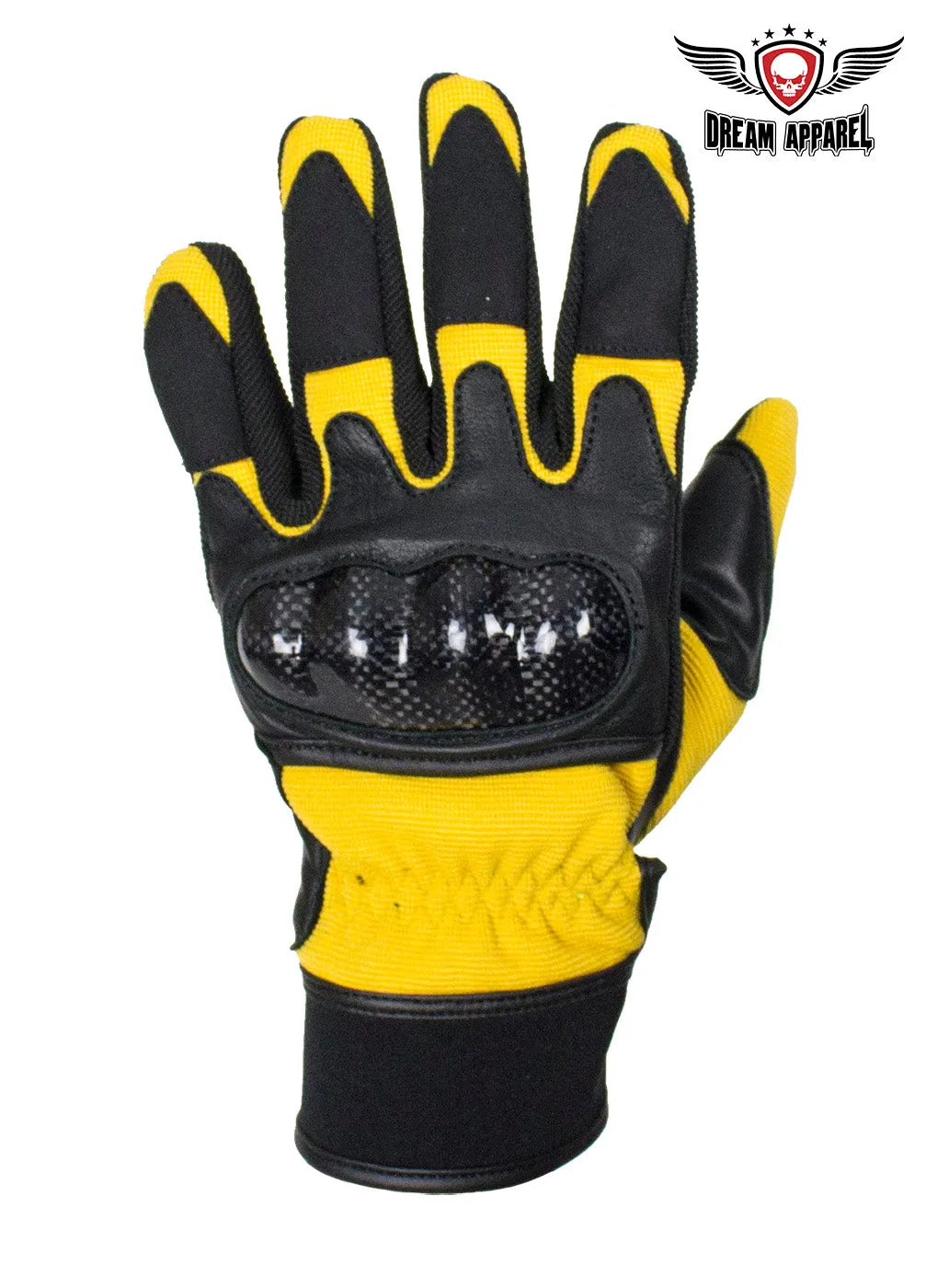 Dream Apparel Yellow and Black Leather Motorcycle Gloves