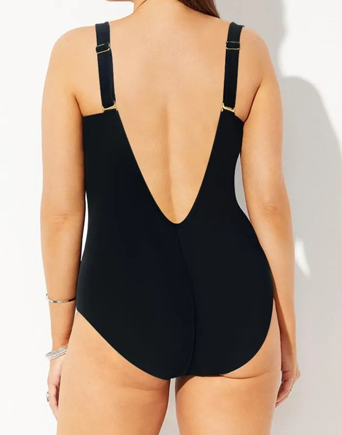 Geometric Patterns Back Cut Out Underwire One Piece Swimsuit