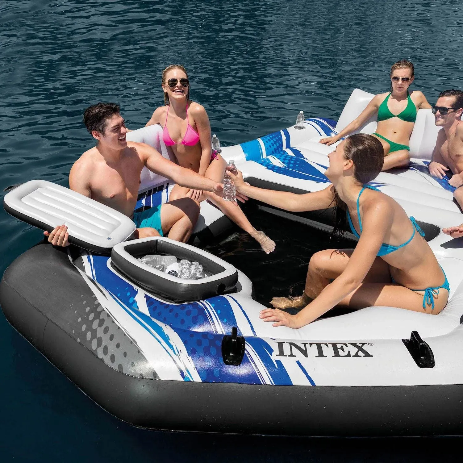 Intex Blue Tropic Lake Island inflatable float with refrigerator and Intex cup holders