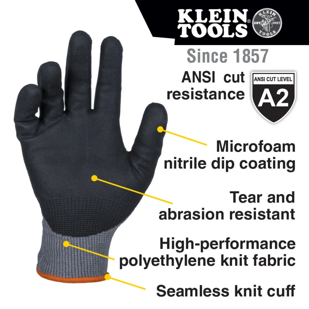 Klein 60585 Knit Dipped Gloves, Cut Level A2, Touchscreen, Large, 2-Pair