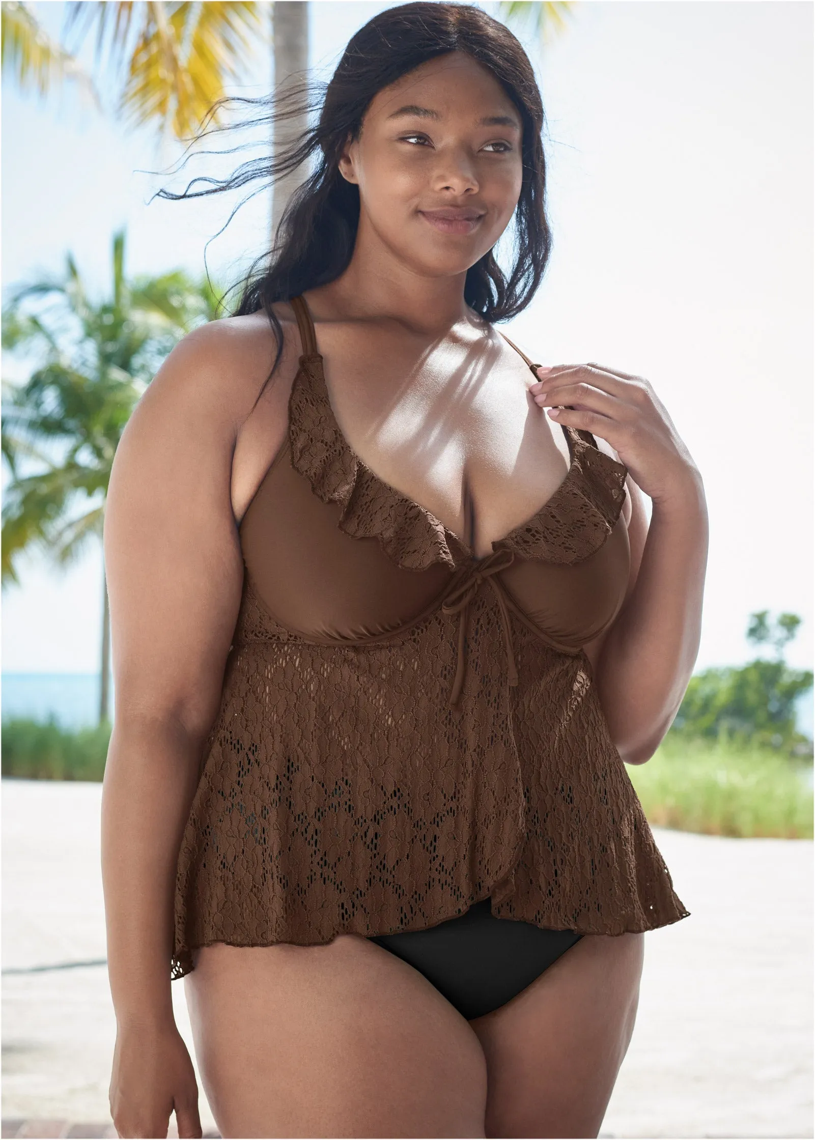 Lace Underwire Tankini - Lace Mocha