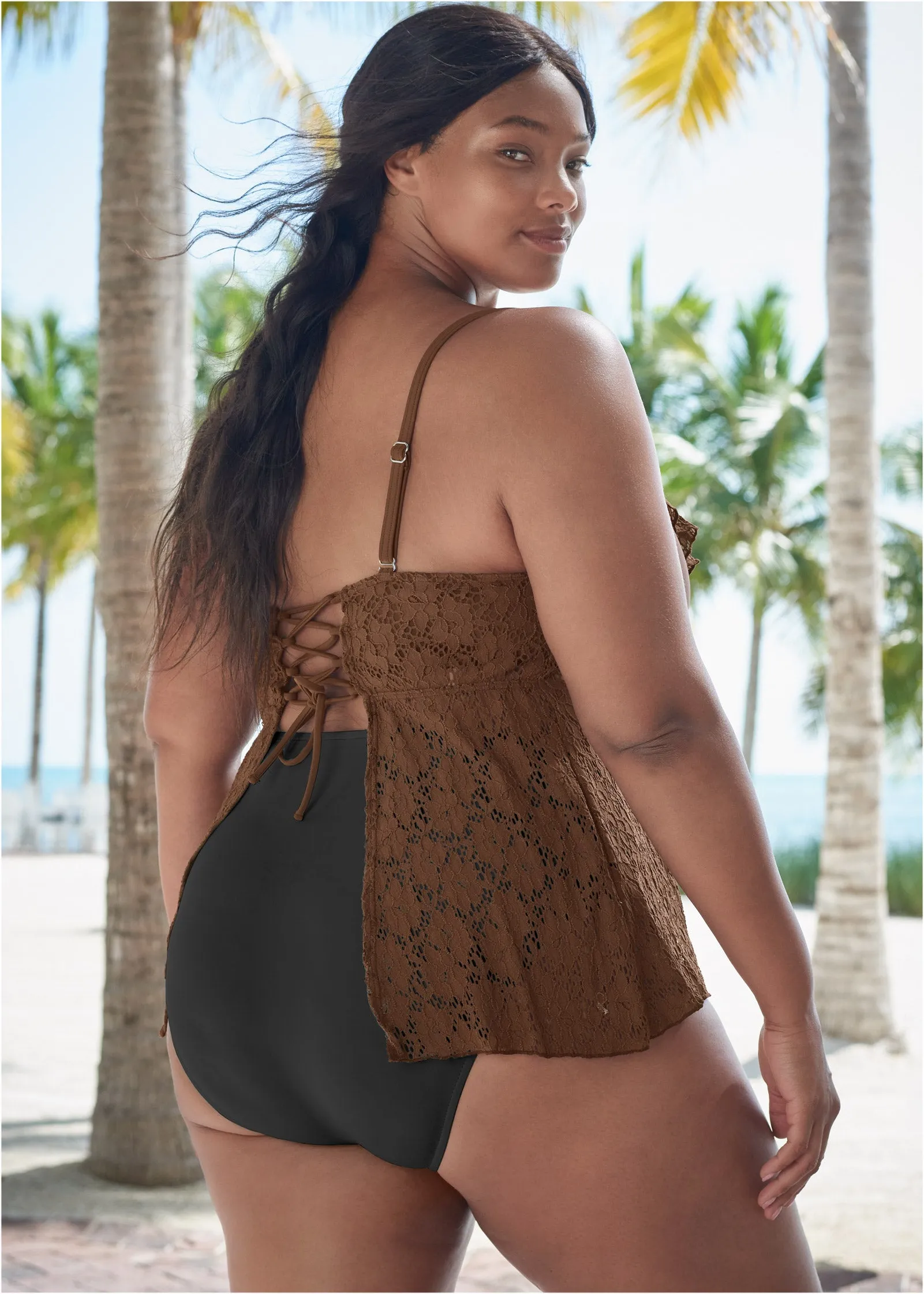 Lace Underwire Tankini - Lace Mocha