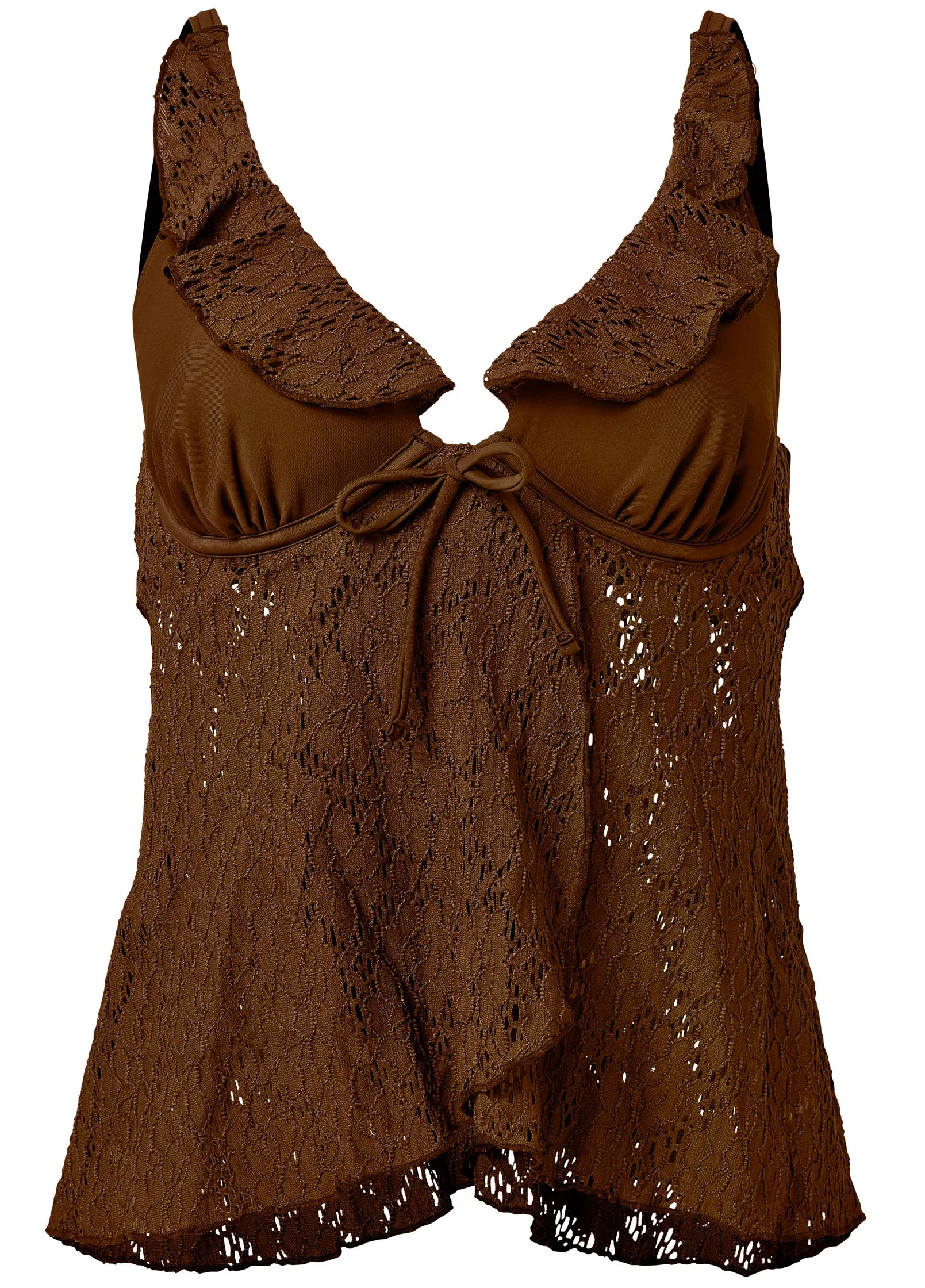 Lace Underwire Tankini - Lace Mocha