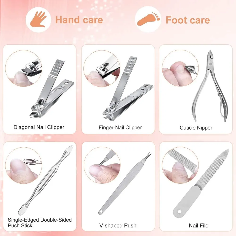 Manicure Set Professional Nail Clippers Set, 12Pcs Manicure Kit Stainless Steel Nail Kit for Women, Pedicure Set Nail Grooming Kit with Travel Case(Rose Gold)