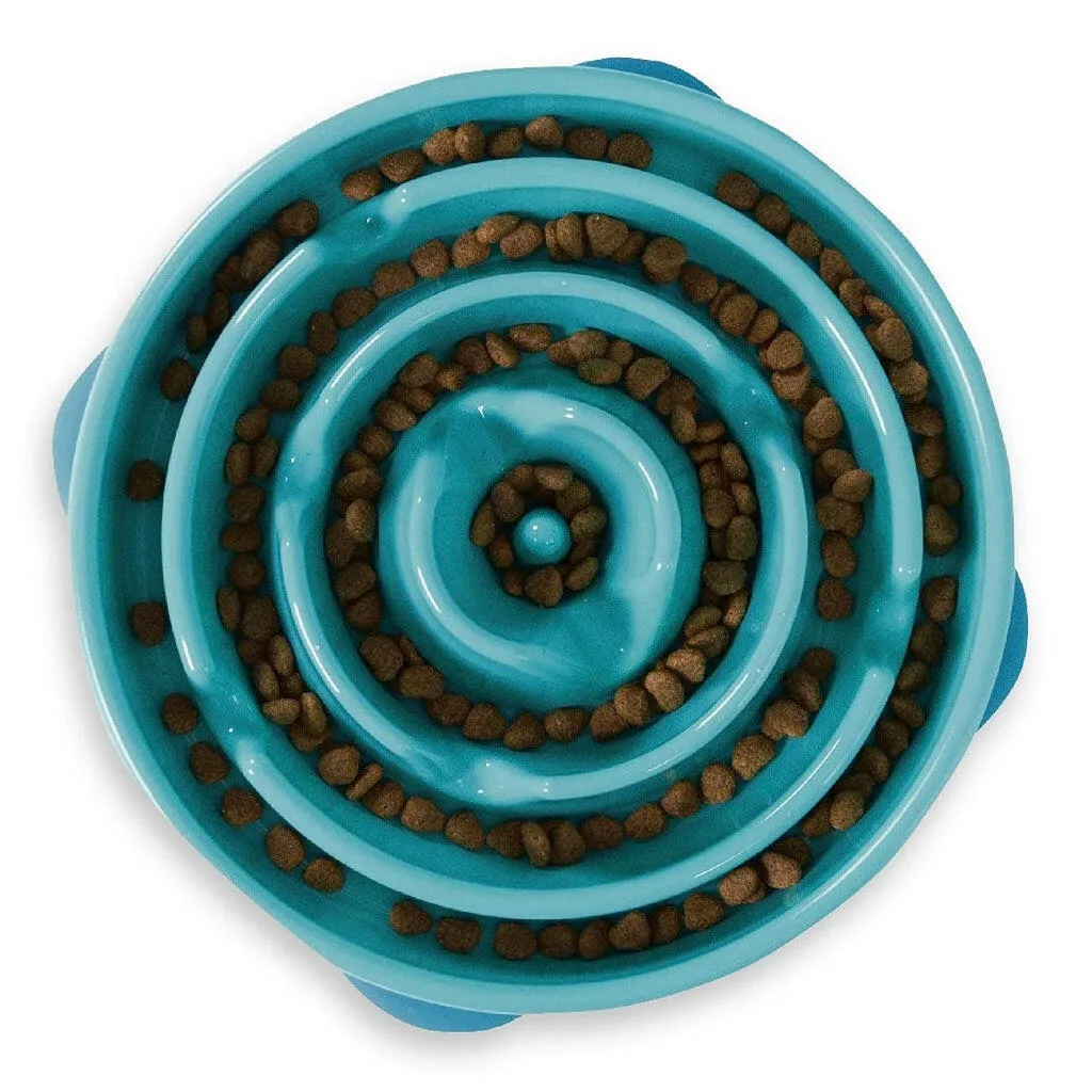 Outward Hound Fun Feeder Slo Bowl Slow Feeder Dog Bowl, Turquoise Drop