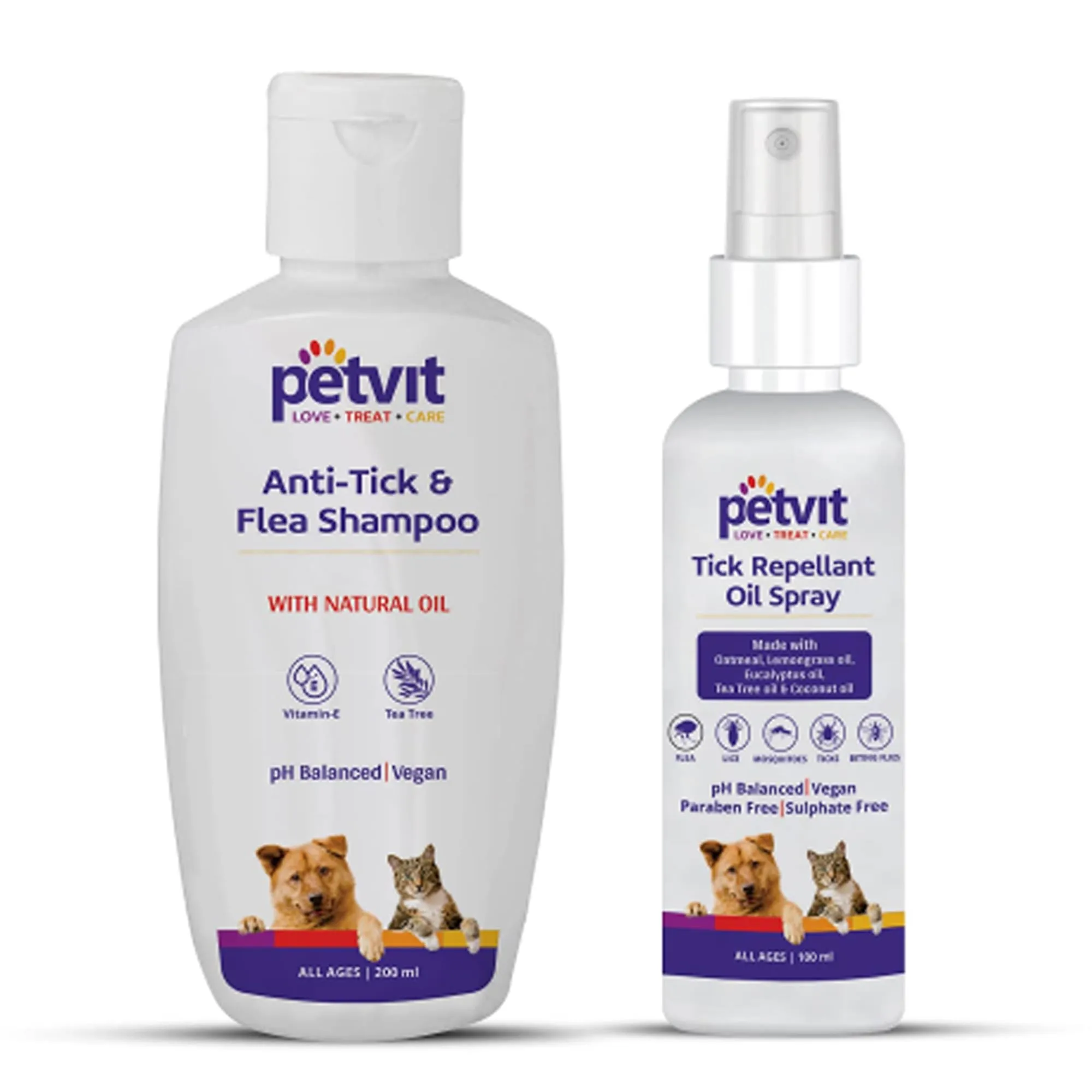 PetVit Anti Tick Dog Shampoo and tick Spray for Dogs Combo | Best Dog Shampoo for Ticks and Fleas | Tick Remover for Dogs | Tea Tree Oil | Lemon Grass Oil | Non Toxic | 200 ml   100 ml