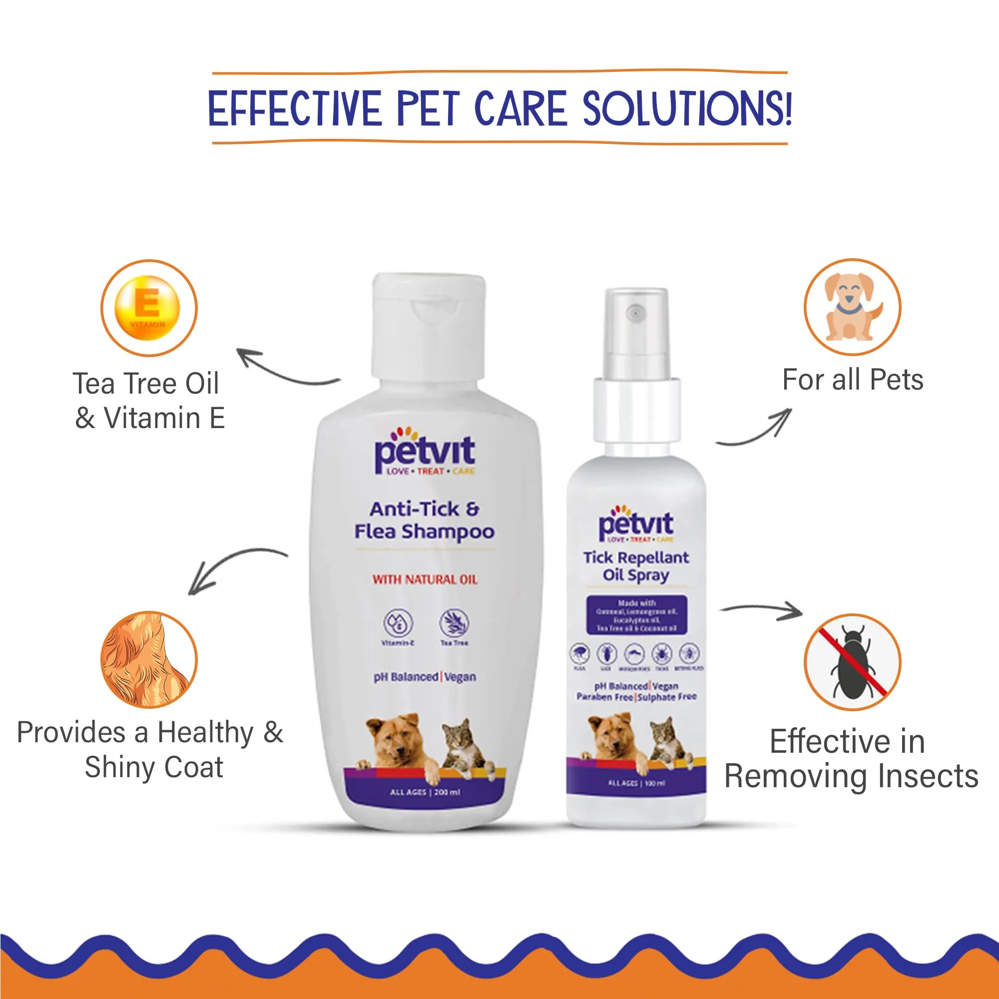 PetVit Anti Tick Dog Shampoo and tick Spray for Dogs Combo | Best Dog Shampoo for Ticks and Fleas | Tick Remover for Dogs | Tea Tree Oil | Lemon Grass Oil | Non Toxic | 200 ml   100 ml