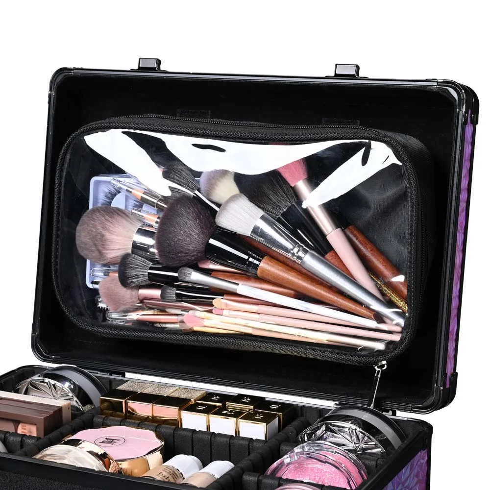 TheLAShop Rolling Makeup Case with Drawers Compartments Mermaid Purple