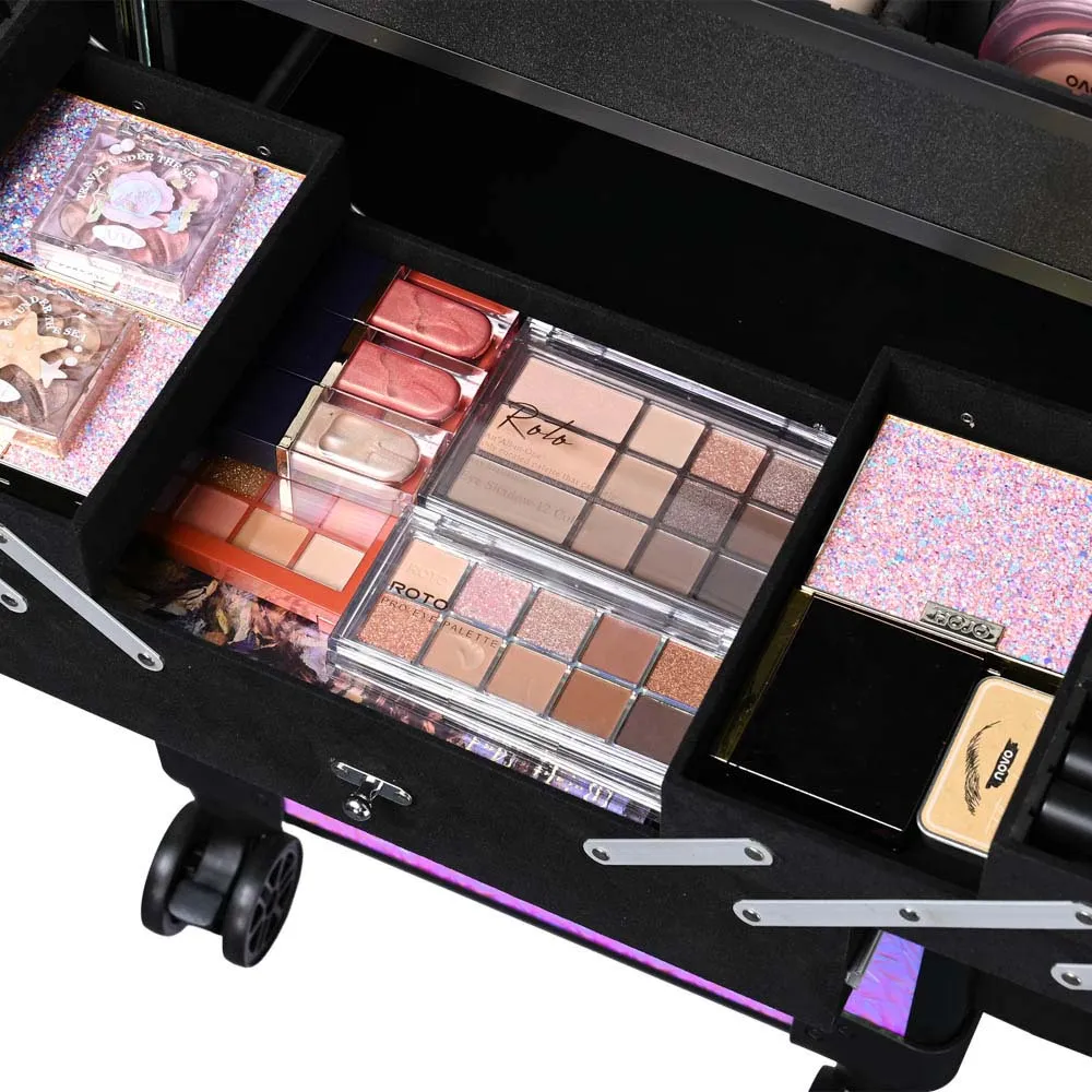 TheLAShop Rolling Makeup Case with Drawers Compartments Mermaid Purple